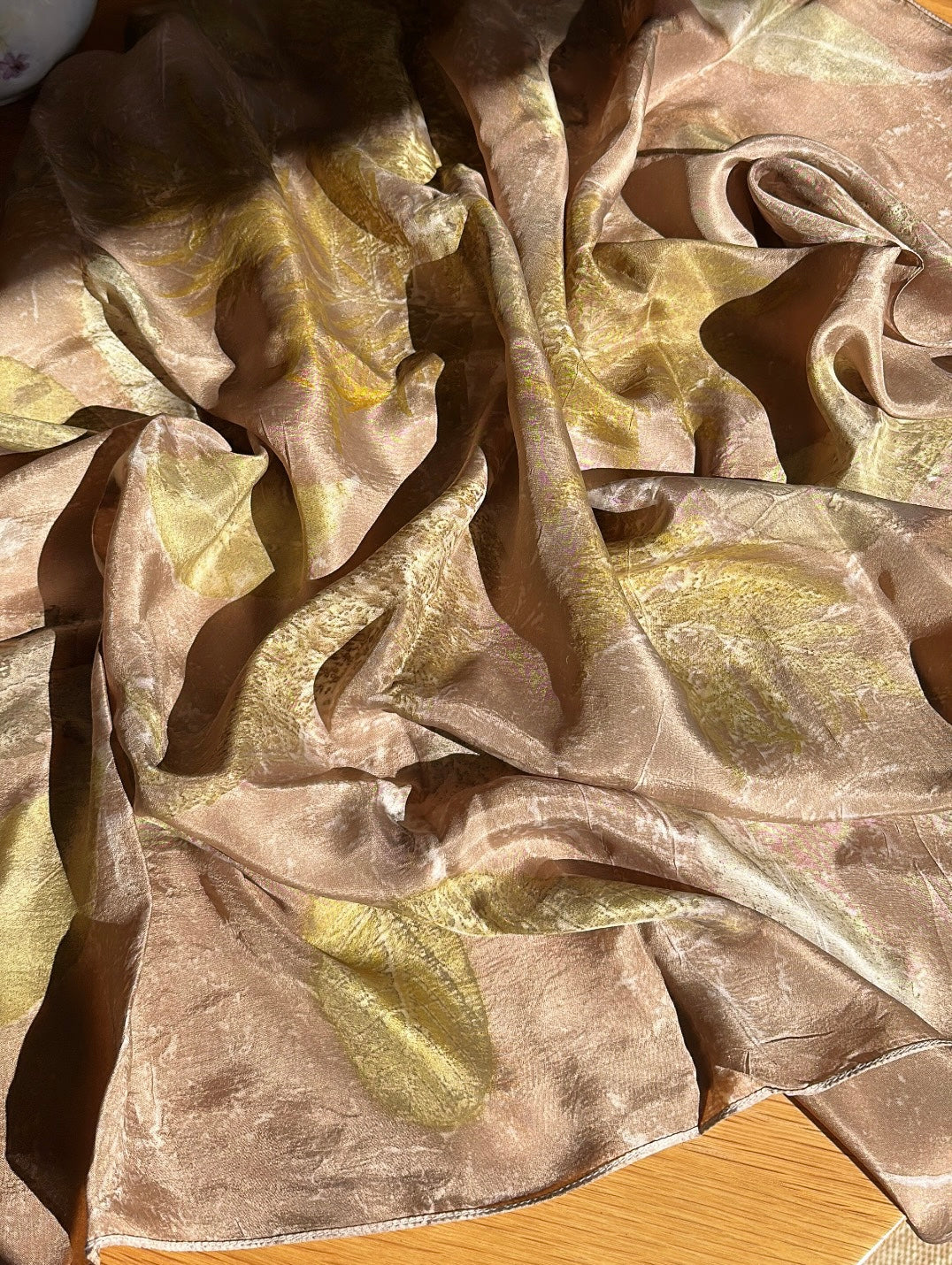 Earthy Brown Eco-Print Silk Scarf