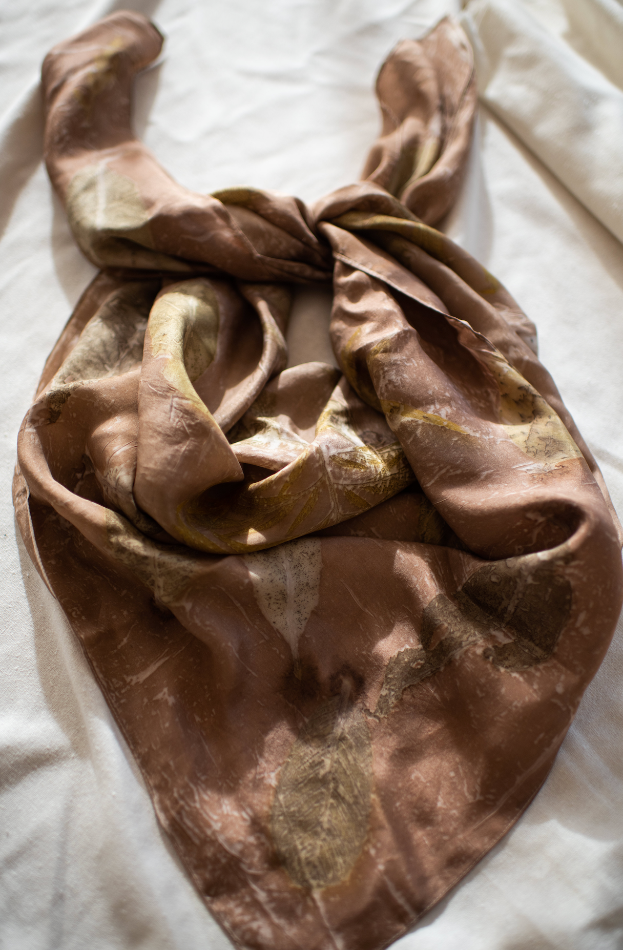 Earthy Brown Eco-Print Silk Scarf