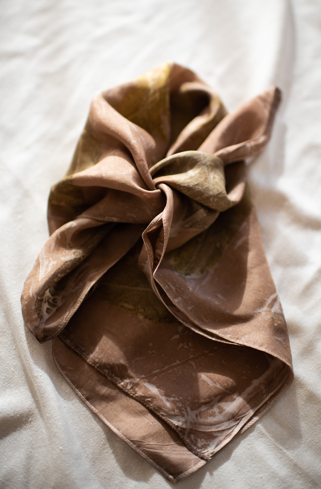 Earthy Brown Eco-Print Silk Scarf