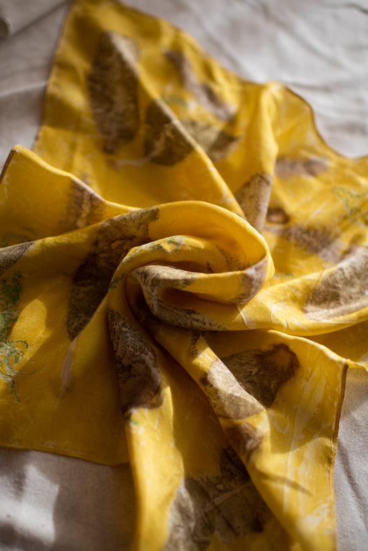 Bright Earthy Yellow Eco-Print Silk Scarf