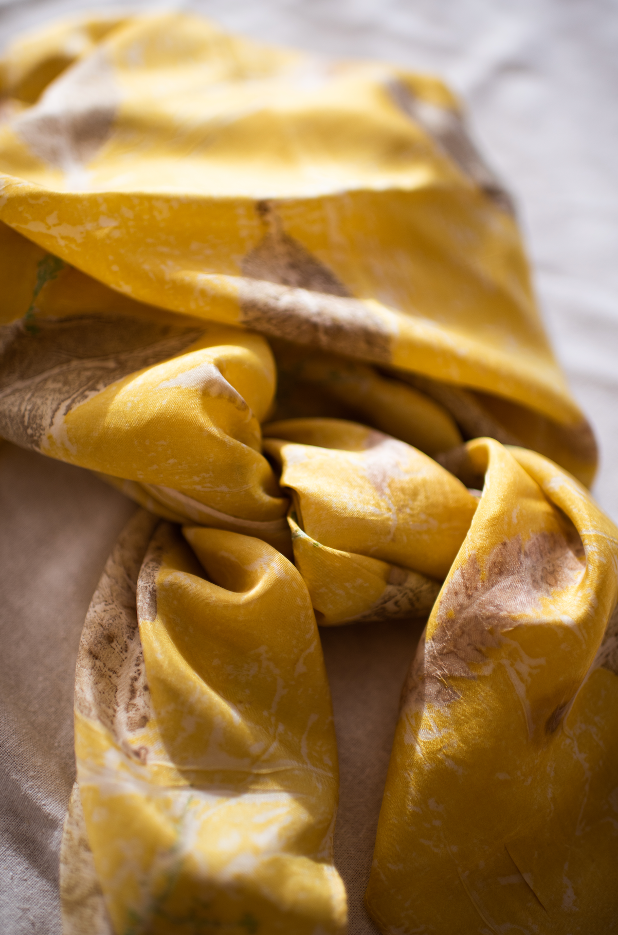 Bright Earthy Yellow Eco-Print Silk Scarf