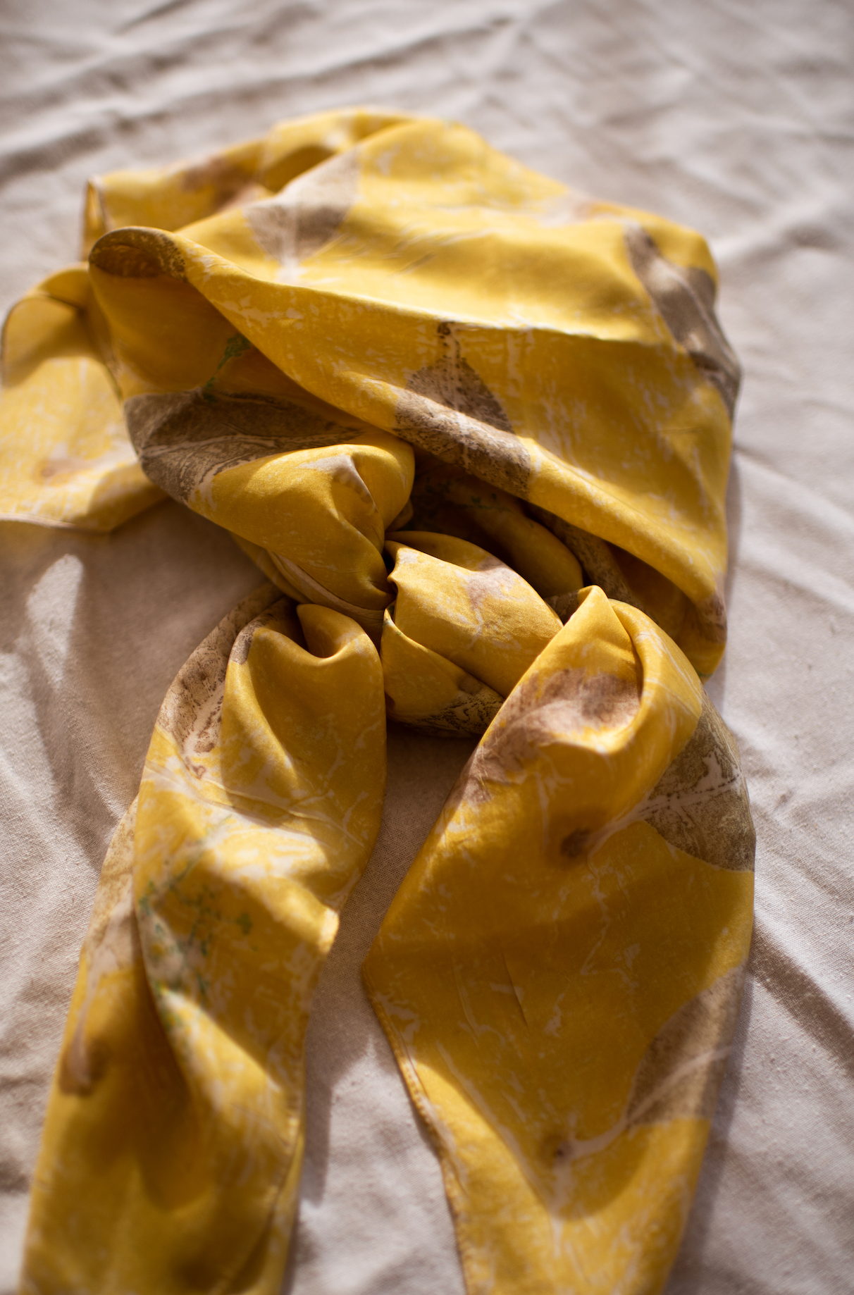Bright Earthy Yellow Eco-Print Silk Scarf